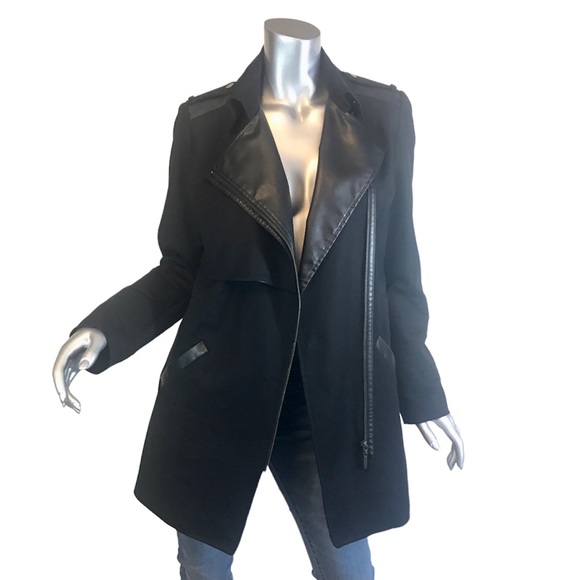 Promod Black Trench Style Long Jacket US 8 Medium - Picture 2 of 16